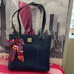 Dooney & Bourke Dark Blue Tote with Red Scarf